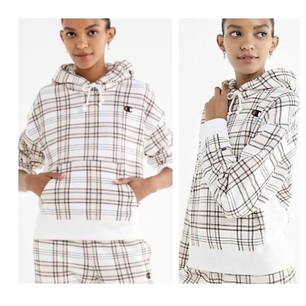 NWT Champion Plaid Print Hoodie Reverse Weave Hooded Active Warm  XS